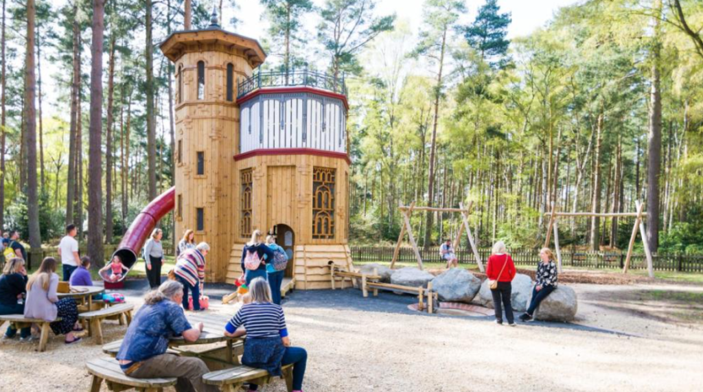 A view of the wooden water tower structure within Sandringham Play Area